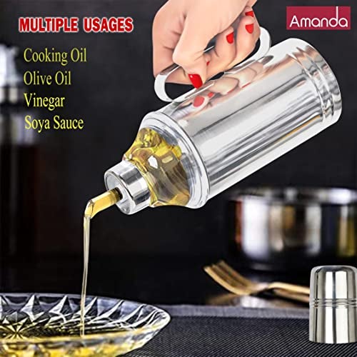 Amanda Stainless Steel Oil Dispenser with Nozzle 1 Litre (1000 ml) | Oil Container | Oil Pourer | Oil Pot| Oil Can| Oil Dispenser with Handle | Premium Food Grade Stainless Steel - Image 4