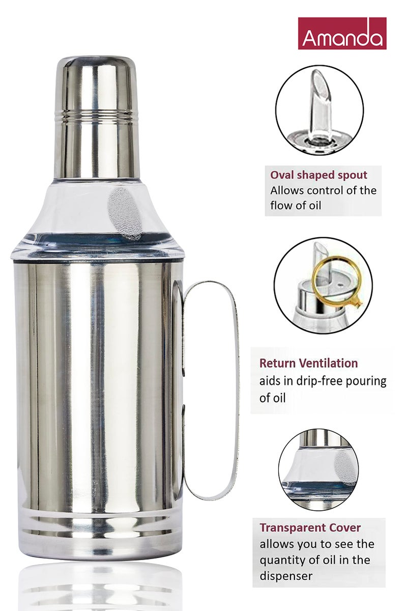 Amanda Stainless Steel Oil Dispenser with Nozzle 1 Litre (1000 ml) | Oil Container | Oil Pourer | Oil Pot| Oil Can| Oil Dispenser with Handle | Premium Food Grade Stainless Steel - Image 2