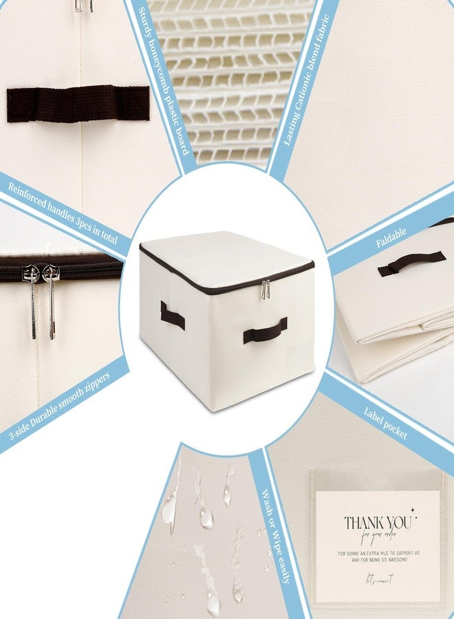 AMJ Foldable Fabric Storage Box (Set of 2) - Lidded Bin for Wardrobe, Household - Beige Organizer Cube - Washable & Stackable - Image 4