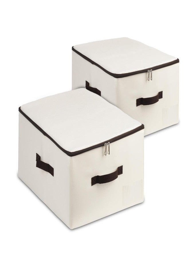 AMJ Foldable Fabric Storage Box (Set of 2) - Lidded Bin for Wardrobe, Household - Beige Organizer Cube - Washable & Stackable - Image 1