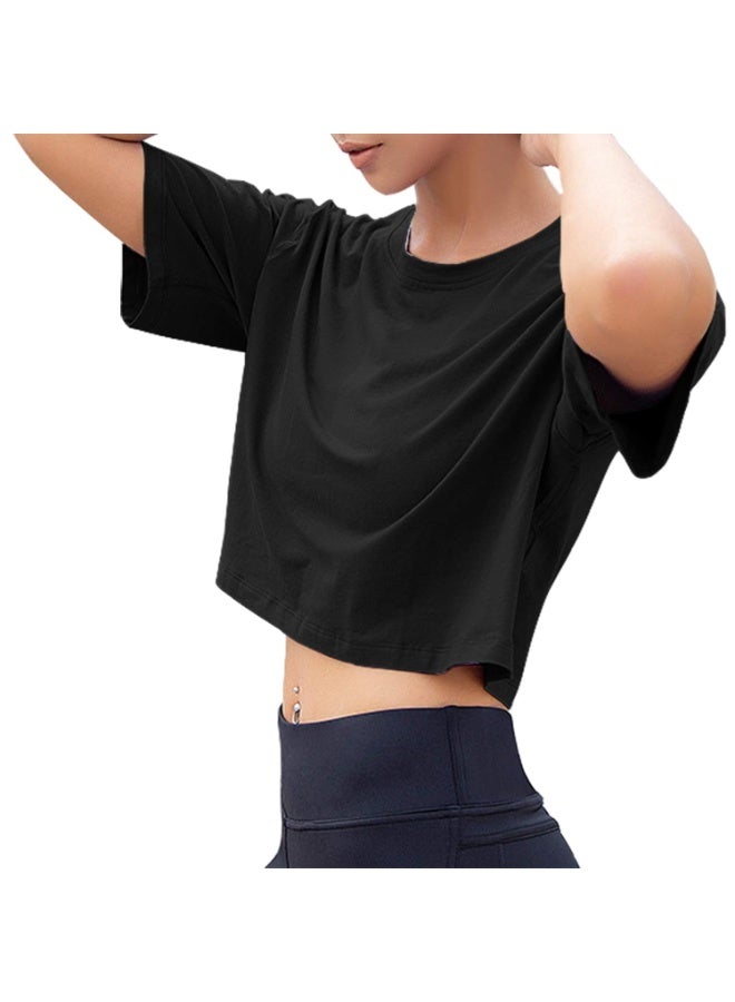 Women’s Short Sleeve Crewneck Loose Crop Top – Comfy Casual & Workout Tee - Image 4