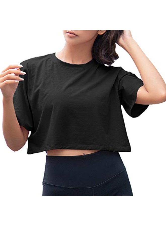 Women’s Short Sleeve Crewneck Loose Crop Top – Comfy Casual & Workout Tee - Image 5