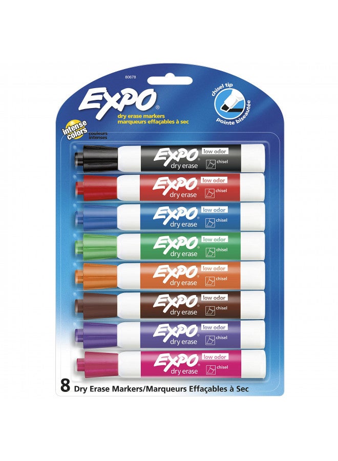 EXPO 80678 Low-Odor Dry Erase Markers, Chisel Tip, Assorted Colors, 8-Count - Image 1