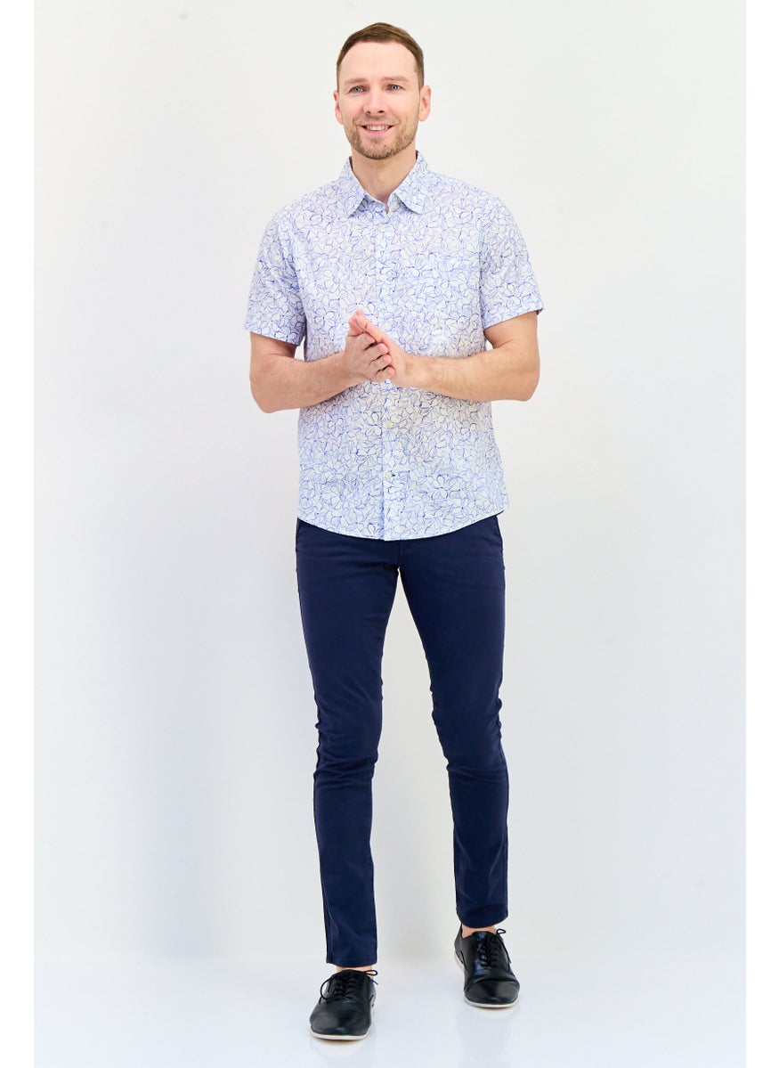 GAP Men Slim Fit Floral Print Short Sleeves Casual Shirt, White  - Image 4