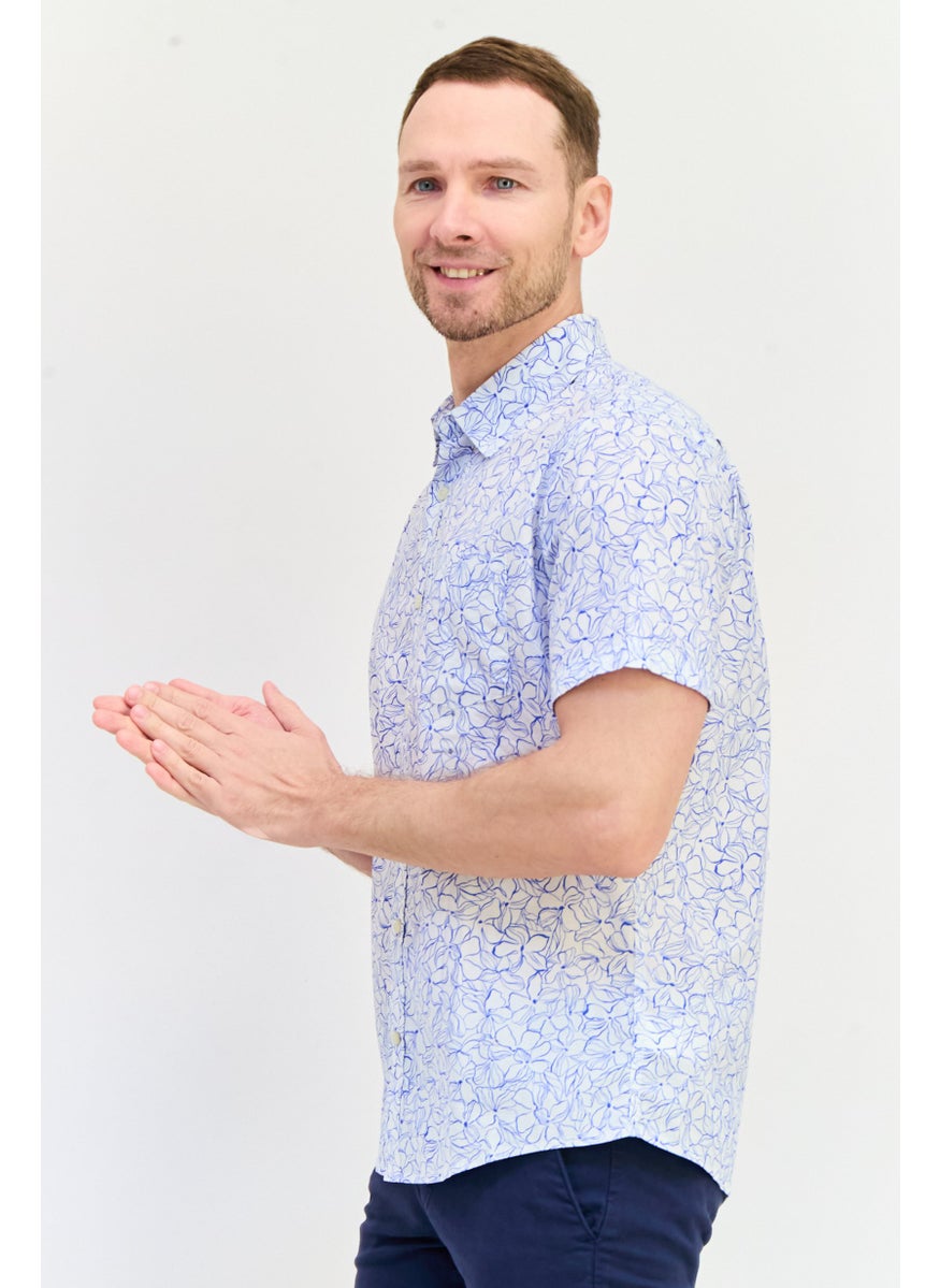 GAP Men Slim Fit Floral Print Short Sleeves Casual Shirt, White  - Image 2