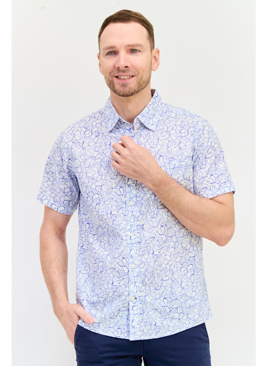 GAP Men Slim Fit Floral Print Short Sleeves Casual Shirt, White  - Image 1
