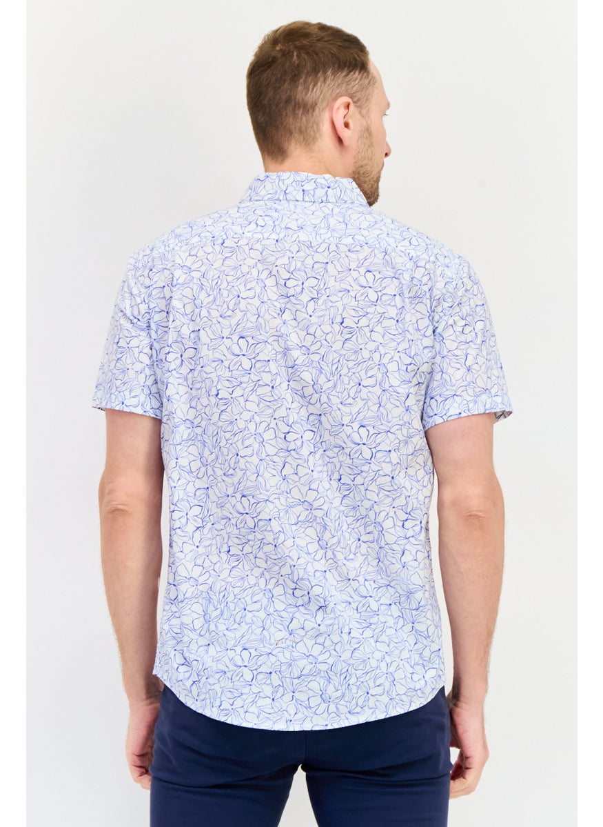 GAP Men Slim Fit Floral Print Short Sleeves Casual Shirt, White  - Image 3