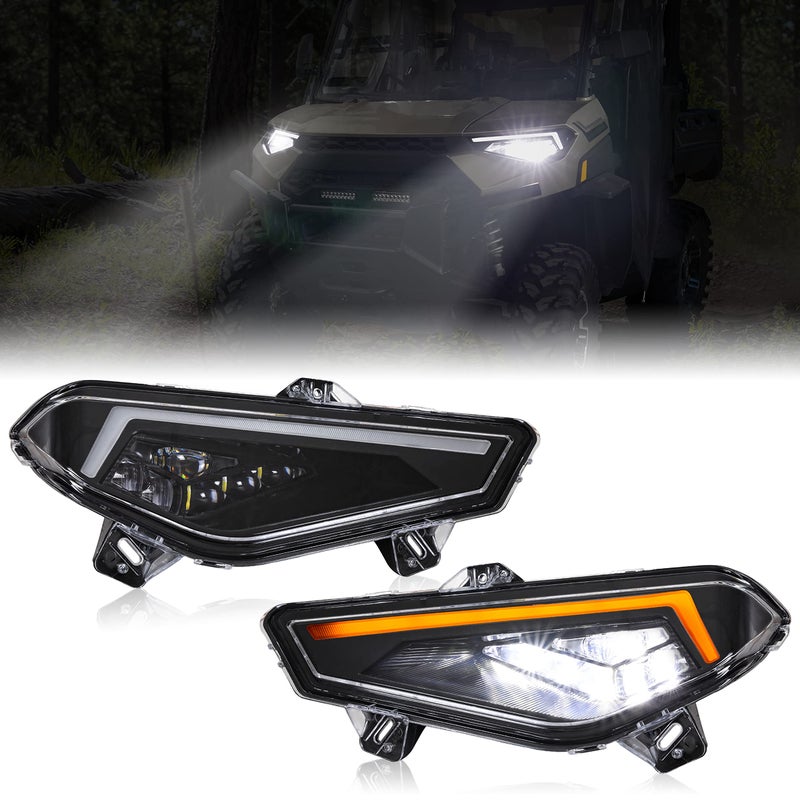 SAUTVS LED Headlights for Polaris Ranger XP 1000Crew 20182025 Accessories LED Head Lights Assembly Front Lamps with HighLow Beams DRL Turn Signal Light1Pair Replace 2889072