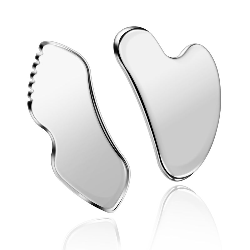 MoHern 2 Pcs Stainless Steel Gua Sha Tool Gua Sha Facial Tools Durable GuaSha Tool for Jawline Sculpting Face Massager Puffiness Reducing SkinCare Gift - Image 3