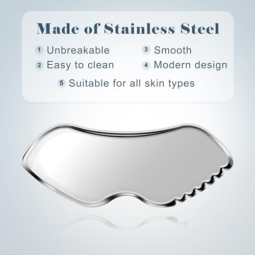 MoHern 2 Pcs Stainless Steel Gua Sha Tool Gua Sha Facial Tools Durable GuaSha Tool for Jawline Sculpting Face Massager Puffiness Reducing SkinCare Gift - Image 5