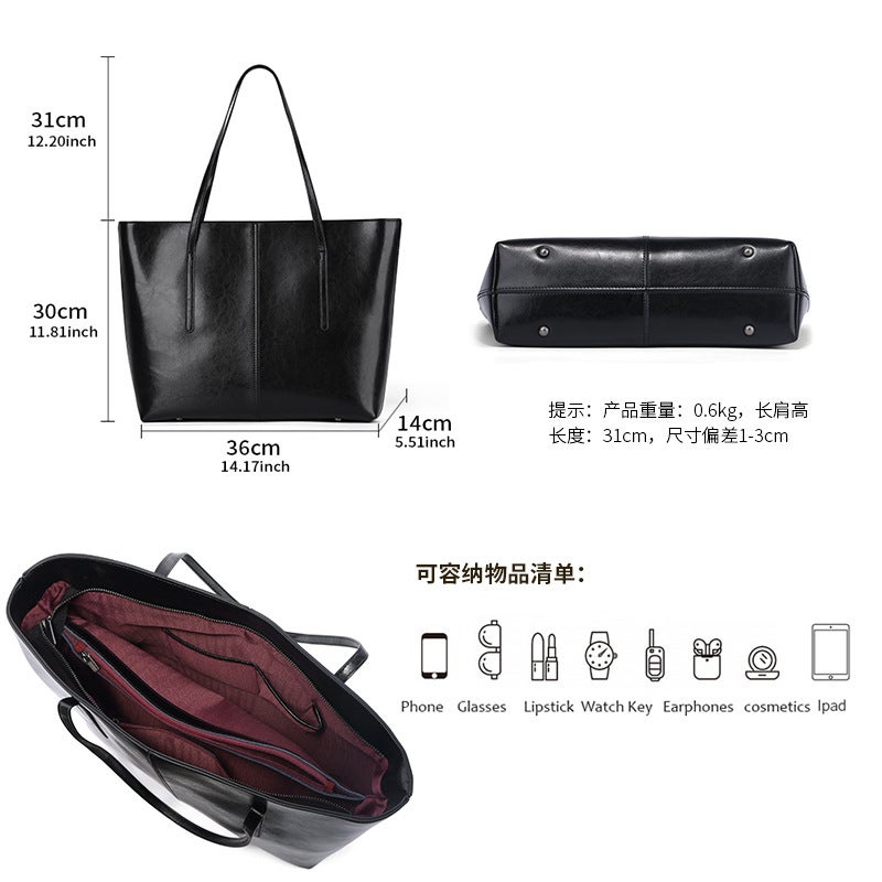 Large Capacity Vintage Leather Tote Shoulder Bag for Women - Image 4