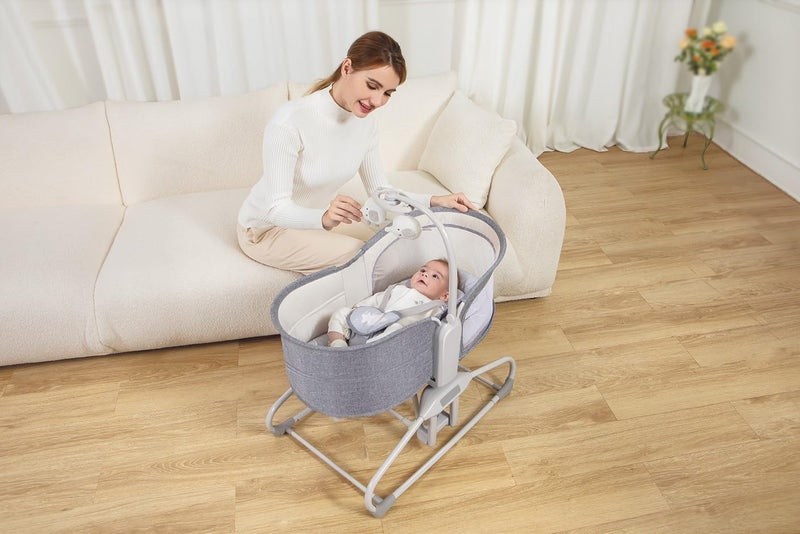 5 in 1 Cradle for Baby- Automatic Electric Swing with 5-Points Harness, Breathable Net, 360° Rotation, Soft Headrest and Removable Mosquito Net Bassinet for New Born to 3 Years - Image 3