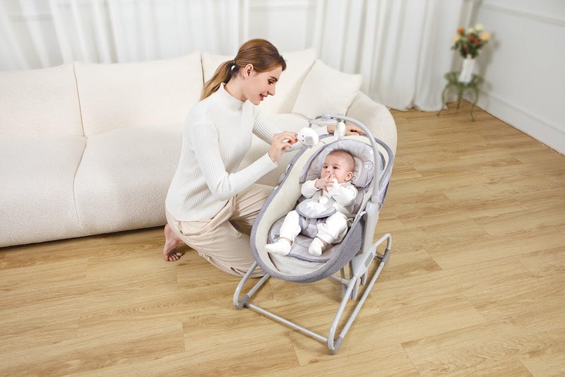 5 in 1 Cradle for Baby- Automatic Electric Swing with 5-Points Harness, Breathable Net, 360° Rotation, Soft Headrest and Removable Mosquito Net Bassinet for New Born to 3 Years - Image 4