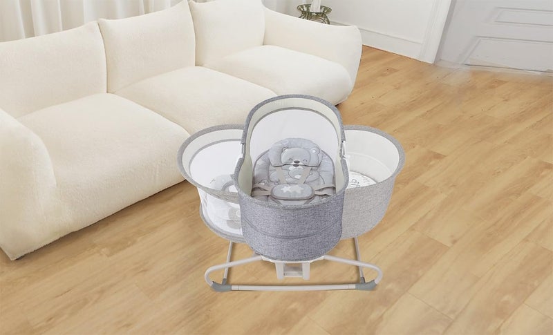5 in 1 Cradle for Baby- Automatic Electric Swing with 5-Points Harness, Breathable Net, 360° Rotation, Soft Headrest and Removable Mosquito Net Bassinet for New Born to 3 Years - Image 2