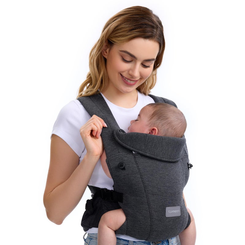 Topmeta Newborn Carrier Soft and Lightweight Baby Carrier Wrap Ergonomic Adjustable Neck Support Ideal for Newborn 724 lbs Enhanced Comfort and Support Deep Grey