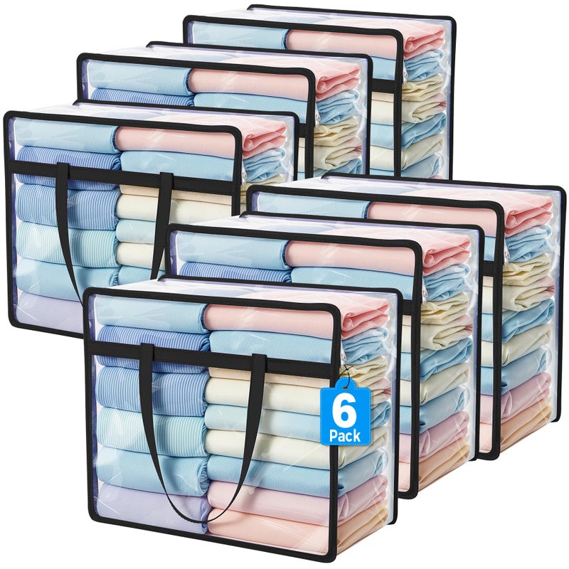 Budding Joy 6 Pack Clear Zippered Storage Bags for Clothes,40L Closet Organizers and Storage Containers Vinyl Moving Bag for Bedding, Linen, Blankets, Comforters, Clothing & Toys, Black - Image 1