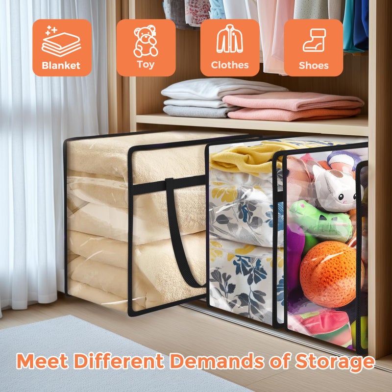 Budding Joy 6 Pack Clear Zippered Storage Bags for Clothes,40L Closet Organizers and Storage Containers Vinyl Moving Bag for Bedding, Linen, Blankets, Comforters, Clothing & Toys, Black - Image 4