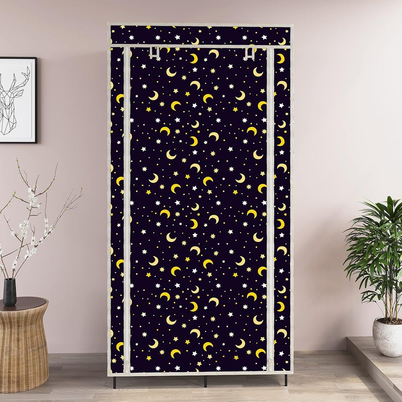 Whitecloud TRANSFORMING HOMES Whitecloud TRANSFORMING HOMES Printed Collapsible Wardrobe Almira with 6 Shelves 2 Hanging Space 1 Side Pocket NonWoven Fabric 100 GSM 20035 Moon Star Grey  - Image 3