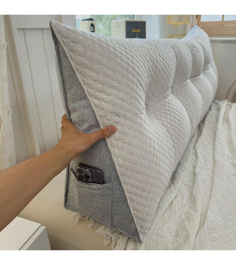 1PC Water Blue Soft Comfortable Cooling Lumbar Support Triangular Cushion Pillow With Side Pockets And Zipper Closure Removable Washable Breathable Backrest For Bedside Reading - Image 1