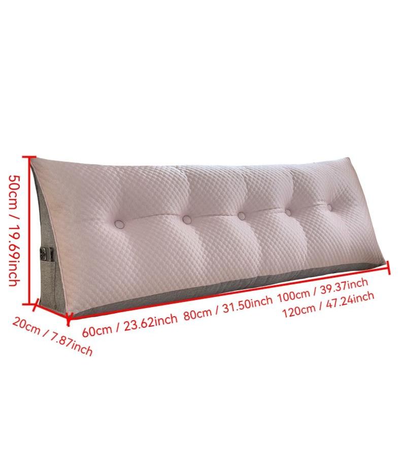 1PC Water Blue Soft Comfortable Cooling Lumbar Support Triangular Cushion Pillow With Side Pockets And Zipper Closure Removable Washable Breathable Backrest For Bedside Reading - Image 2