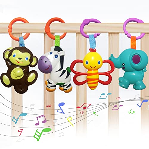 YUNLOVXEE Baby Toys, Cartoon Animal Hanging Rattle Toys, Handbells Baby Rattles, Baby Bed Crib Car Seat Travel Stroller Toys for Infant, Best Birthday Gift for Newborn, 4 Pack - Image 1