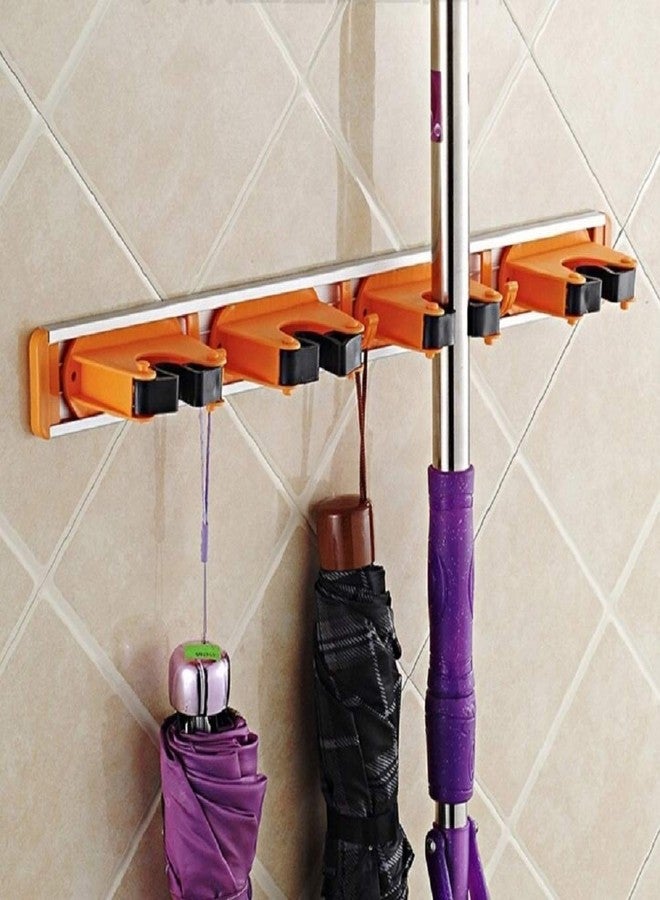 crownish Wall Mounted Tool Rack Storage 4 Position 5 Hook Mop and Broom Organizer Holder - Image 1