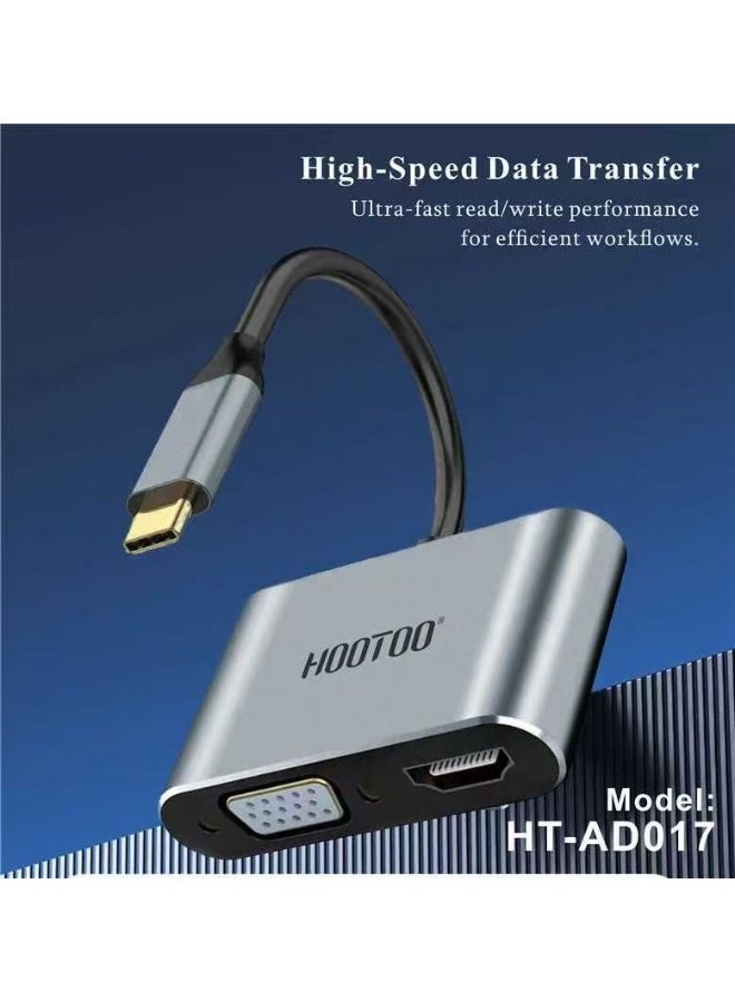 HooToo 4K HDMI Cable USB Type-C with VGA USB 3.0 Audio PD Compatible with MacBook Notebooks Mobile Phones HD Devices for Home Office Everyday Use - Image 5