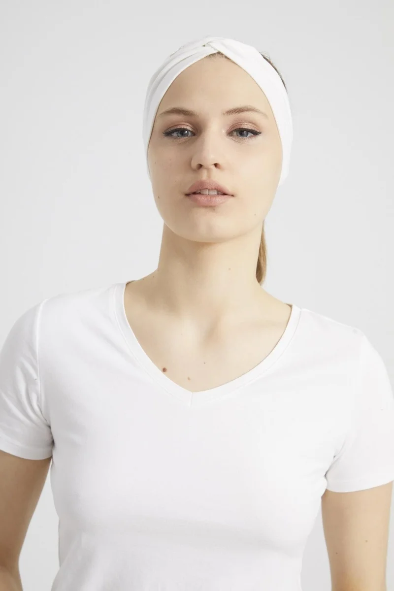 Butikgiz White, Boutique Design Women's Bandana Hair Band, Extra Soft, Flexible, Natural, Combed Cotton