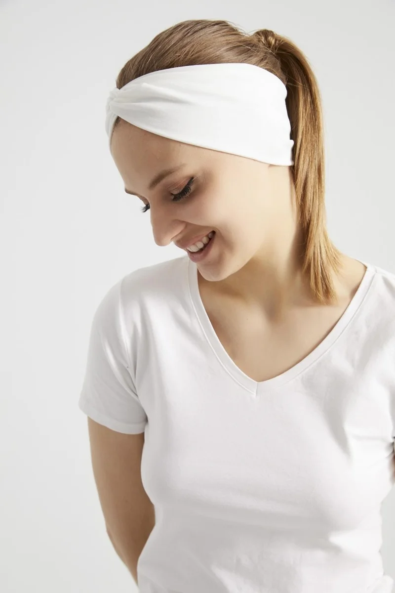 Butikgiz White, Boutique Design Women's Bandana Hair Band, Extra Soft, Flexible, Natural, Combed Cotton