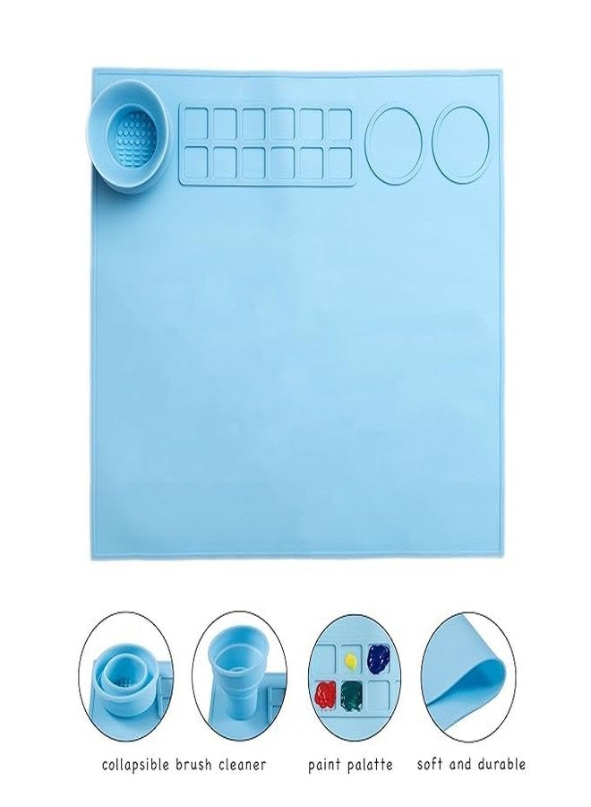 SHIVOM Silicone Craft Painting Mat with Brush Holders Perfect for Painting, Play Doh, and Clay ,Color Mixing Plate, Cleaning with Bunny Cups Multifunctional Drawing Mat for Kids Non-Stick (15.7 x 19.5 Inch) - Image 3