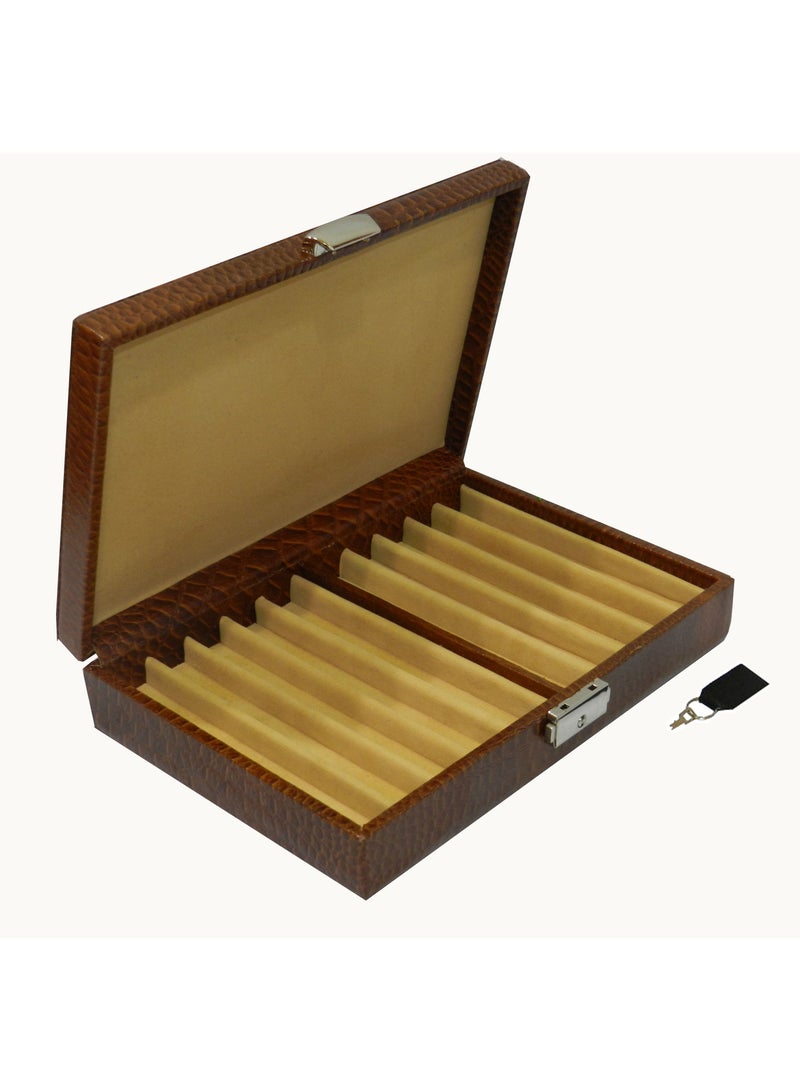 LAVERI LEATHER Laveri 10 Piece Genuine Leather Pen  Case Storage and Fountain Pen , Chain, Braslets Organizer Box with Key Lock - Image 4