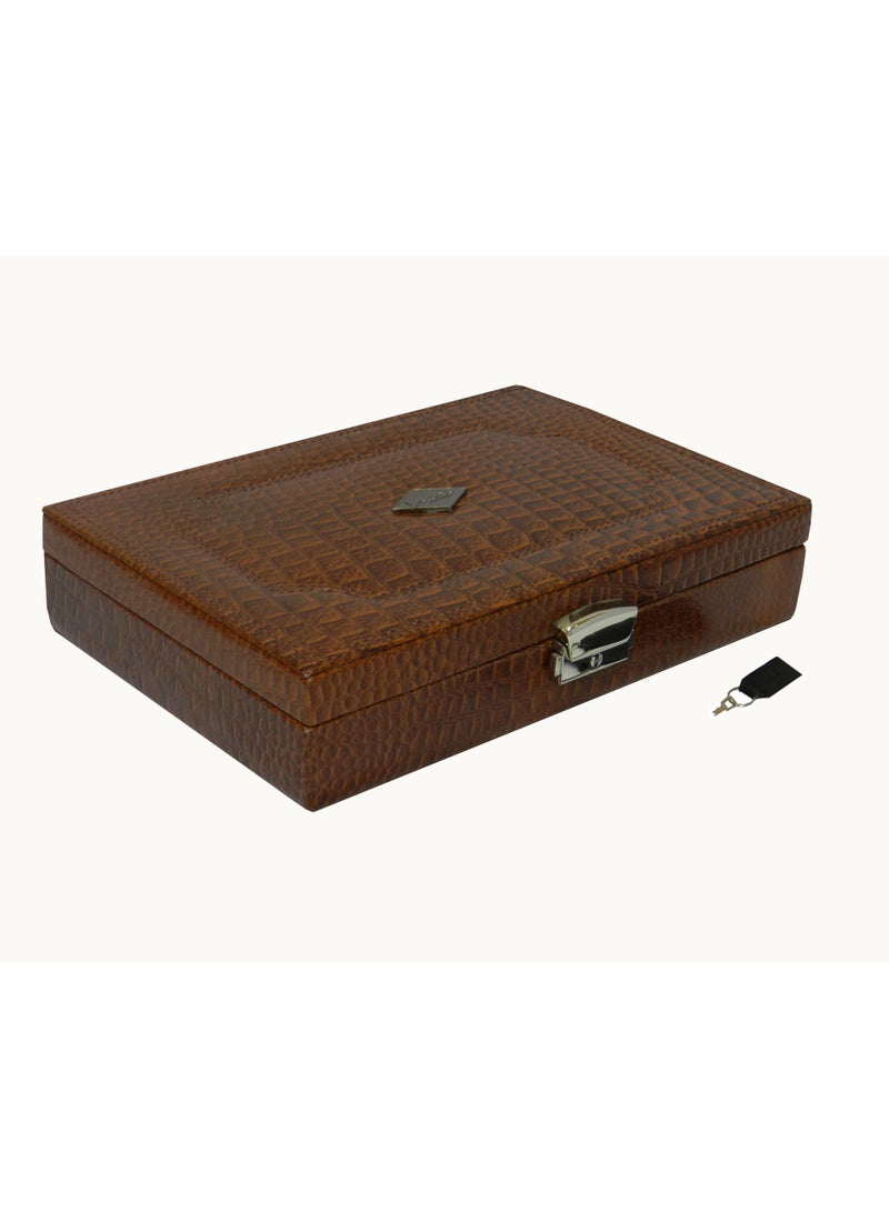 LAVERI LEATHER Laveri 10 Piece Genuine Leather Pen  Case Storage and Fountain Pen , Chain, Braslets Organizer Box with Key Lock - Image 2