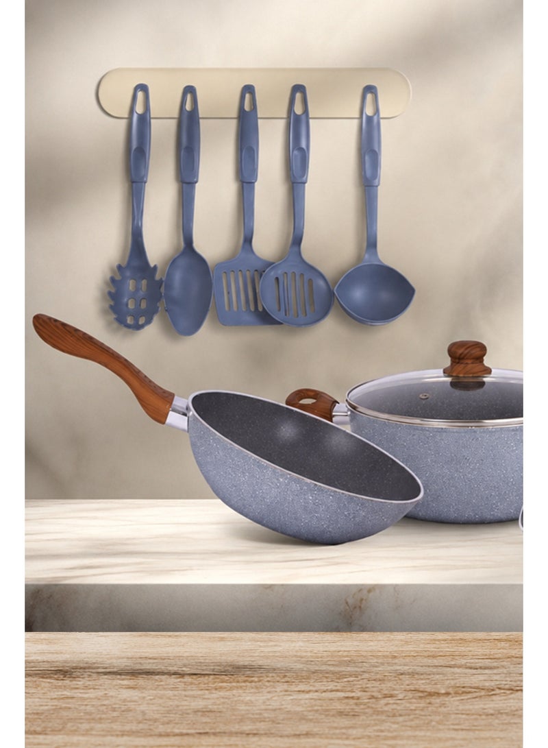 11-Piece Granite Cookware Set | Non-Stick Granite Coating | Multi-Layer Base for All Cooktops | Glass Lids with Comfortable Wood-Style Handles - Image 4