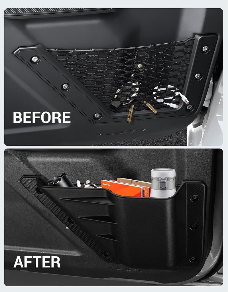 Ecarzo Front Storage Pockets Box for 2021-2023 Ford Bronco 4 Door Cup Holder Side Organizer Storage Expansion Interior Accessories 2 PCS - Image 2