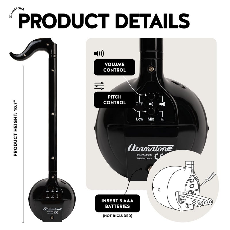 Otamatone أوتاماتون - آلة موسيقية إلكترونية يابانية محمولة من مايو دينكي، فائزة بجوائز، هدية تعليمية ممتعة للأطفال والمراهقين والبالغين - أسود - Image 4