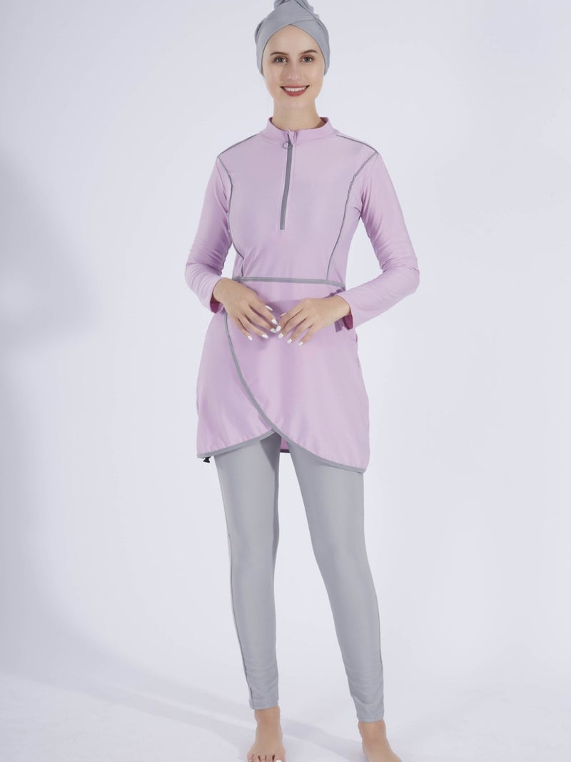 Cross-Border Modest Beach Hot Spring Conservative Sun Protection Swimsuit Burkini Top + Hat + Pants Three-Piece Swimsuit - Image 5