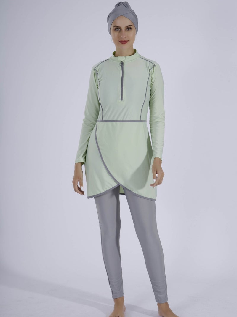 Cross-Border Modest Beach Hot Spring Conservative Sun Protection Swimsuit Burkini Top + Hat + Pants Three-Piece Swimsuit - Image 4