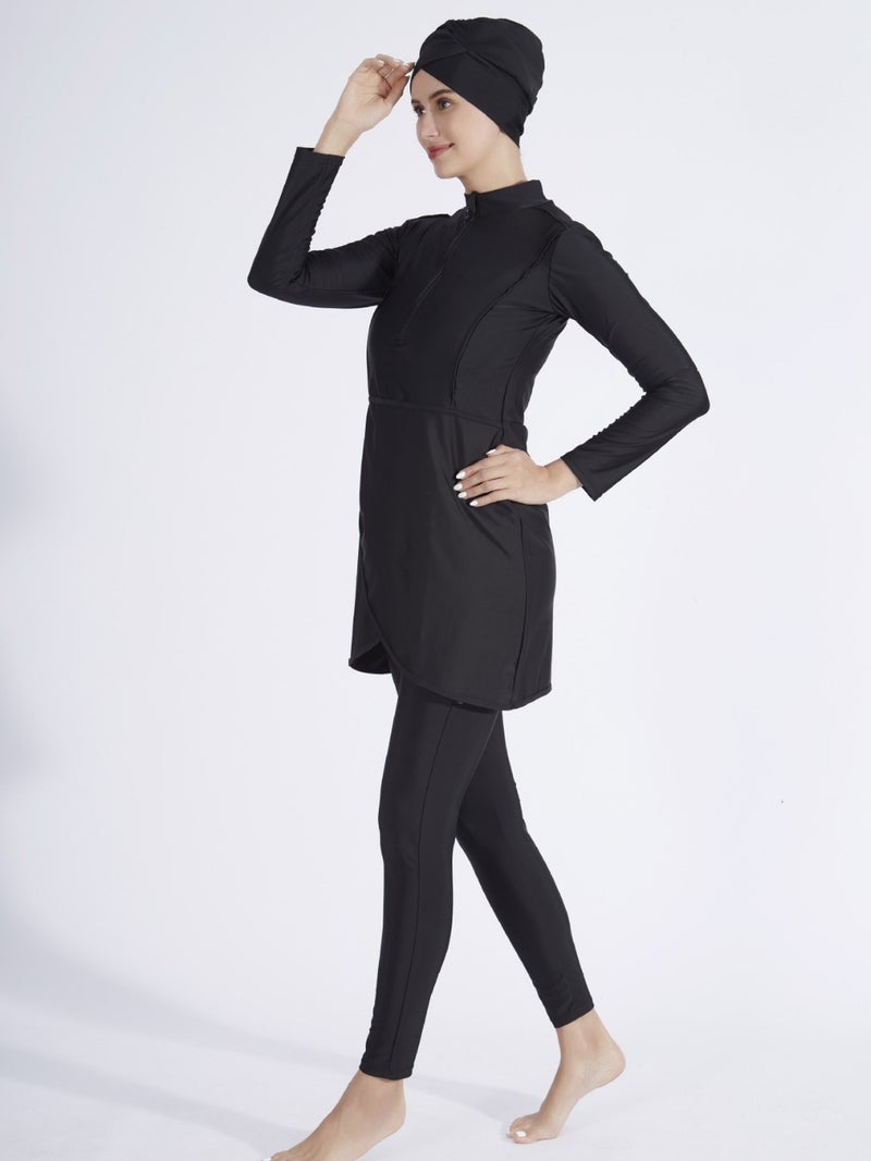 Cross-Border Modest Beach Hot Spring Conservative Sun Protection Swimsuit Burkini Top + Hat + Pants Three-Piece Swimsuit - Image 2