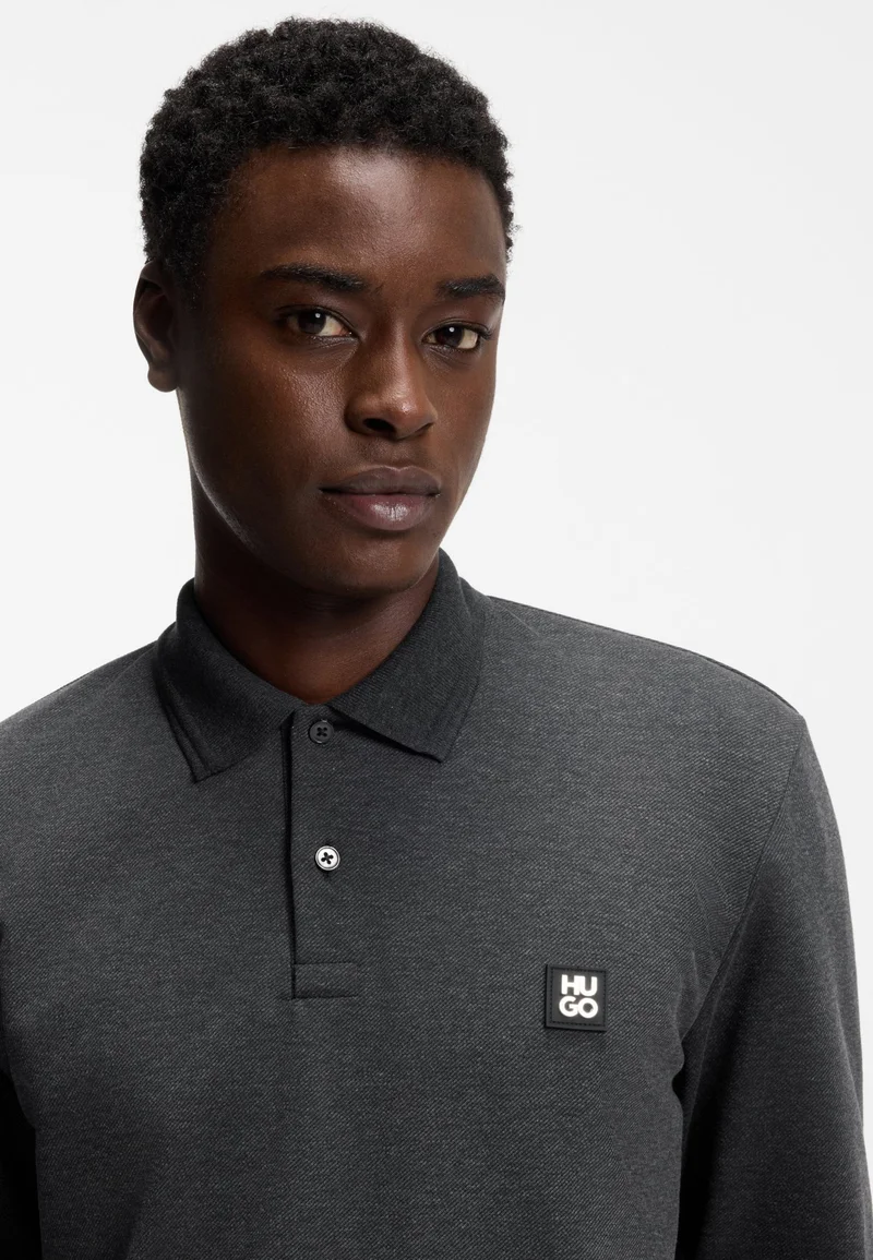 HUGO Grey Cotton-blend polo shirt with stacked logo for Men | Best Price UAE