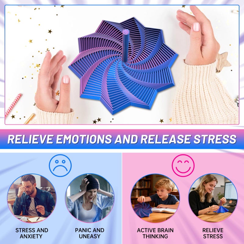 DZZ 3D Printed Expanded Sensory Fidget Star,Stress-Relief Spinning Tower Toy with Handles,Sensory Toys for Adults & Teens,Honeycomb Whirling Spiral Design for ADHD & Stress Relief (Purple-Blue,L-25rings) - Image 5