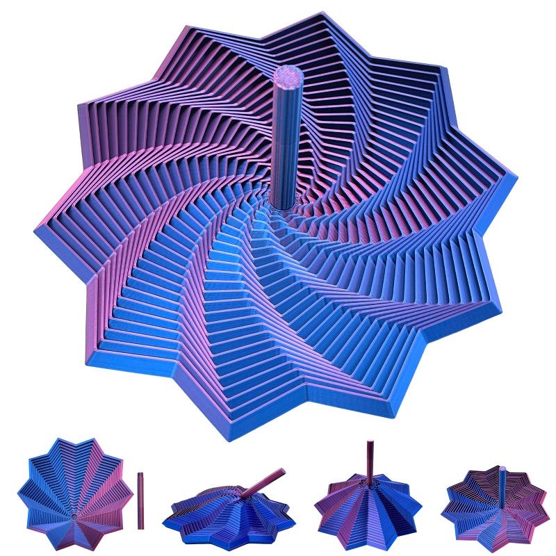 DZZ 3D Printed Expanded Sensory Fidget Star,Stress-Relief Spinning Tower Toy with Handles,Sensory Toys for Adults & Teens,Honeycomb Whirling Spiral Design for ADHD & Stress Relief (Purple-Blue,L-25rings) - Image 1