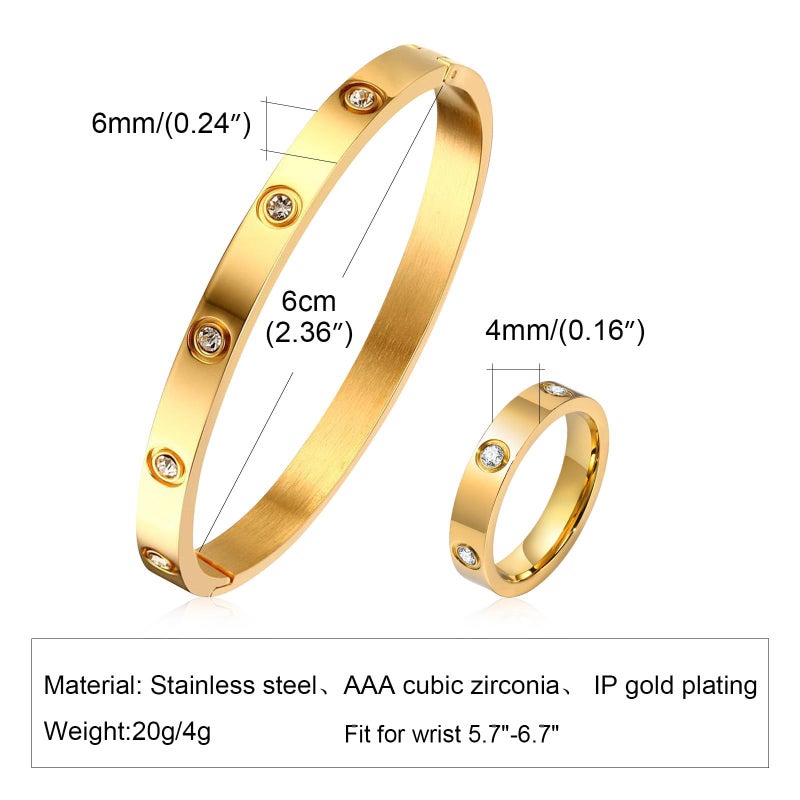 MPRAINBOW خواتم وأساور ذهبية MPRAINBOW للنساء، سوار صداقة مطلي بالذهب عيار 18 مع باندل من زركونيا مكعبة ومجموعة مجوهرات مع خاتم، هدايا لحفلات الزفاف وأعياد الميلاد لصديقتها - Image 5