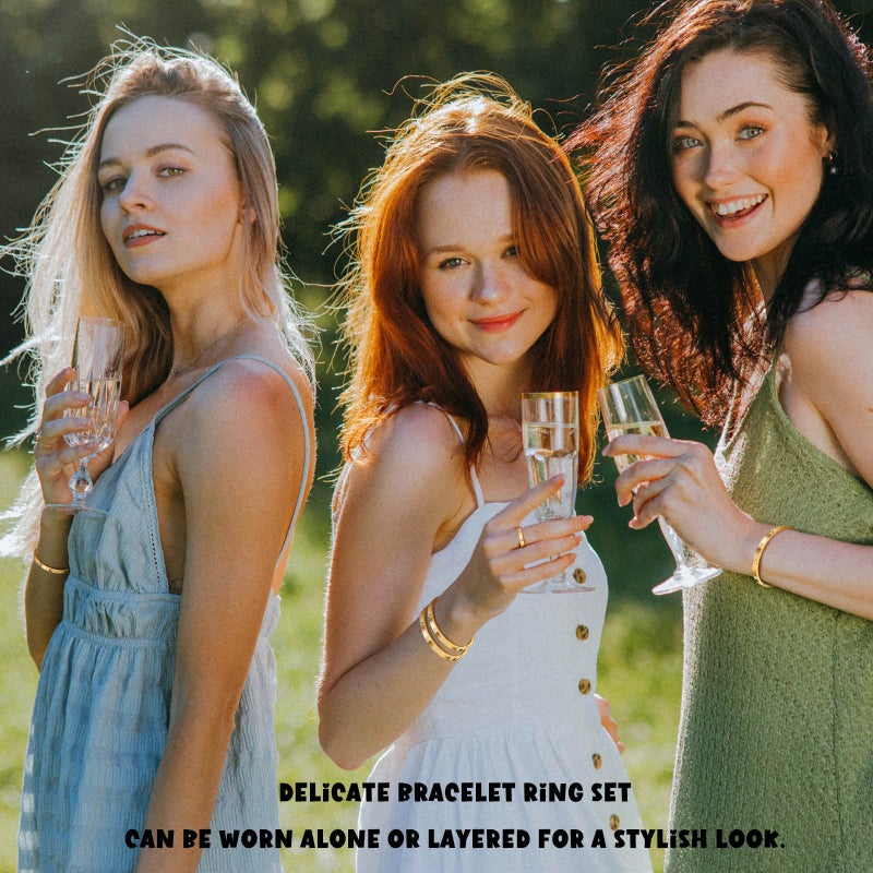 MPRAINBOW خواتم وأساور ذهبية MPRAINBOW للنساء، سوار صداقة مطلي بالذهب عيار 18 مع باندل من زركونيا مكعبة ومجموعة مجوهرات مع خاتم، هدايا لحفلات الزفاف وأعياد الميلاد لصديقتها - Image 2