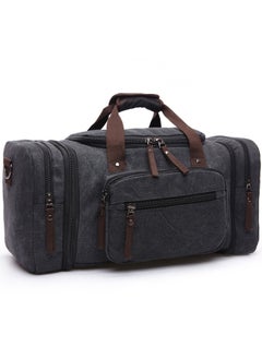 Qiccijoo Qiccijoo Canvas Travel Duffle Bag for Women Men 50L Expandable Gym Bag Flight Approved Carry On Bag Large Business School Weekend Overnight Tote Bags Crossbody Bag Luggage Bag（Black）  - Image 1