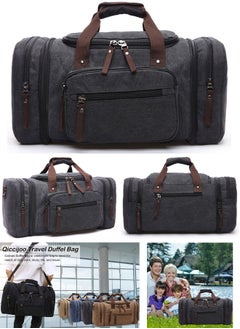 Qiccijoo Qiccijoo Canvas Travel Duffle Bag for Women Men 50L Expandable Gym Bag Flight Approved Carry On Bag Large Business School Weekend Overnight Tote Bags Crossbody Bag Luggage Bag（Black）  - Image 3
