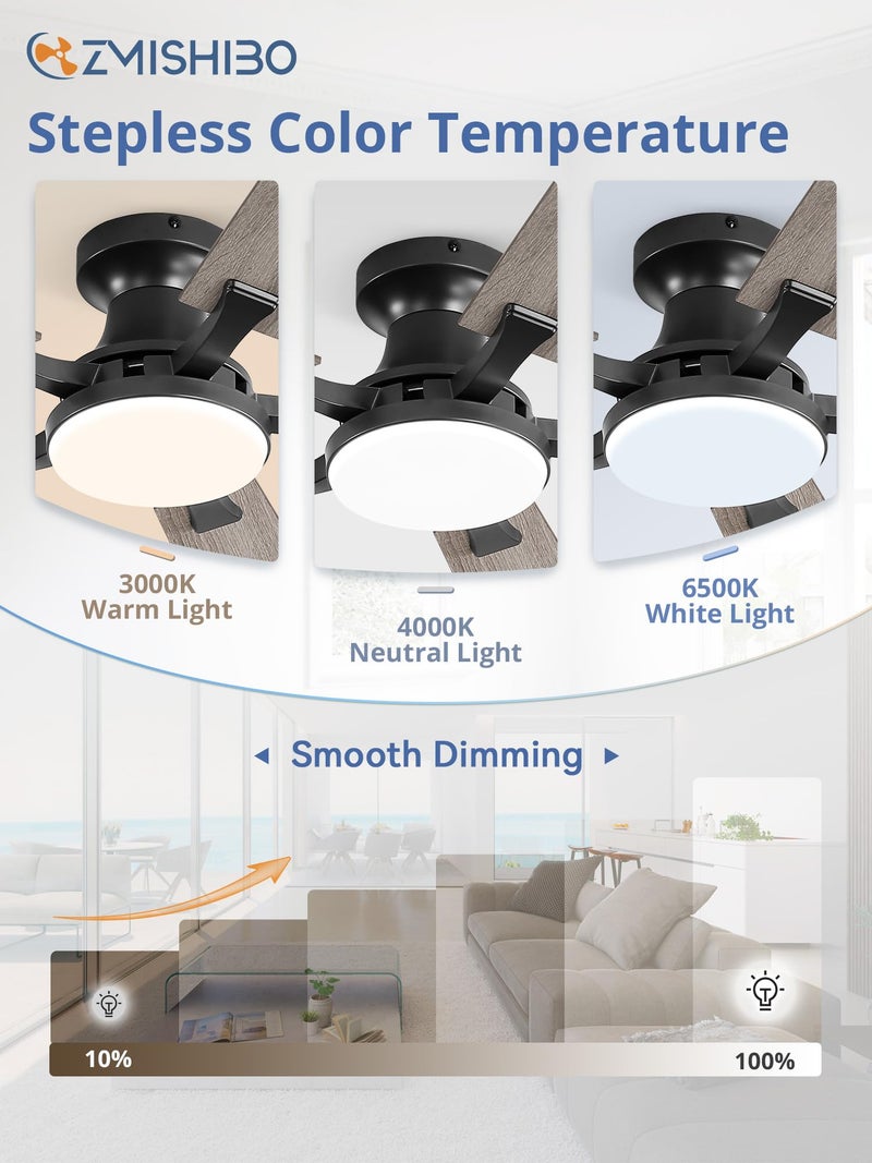 ZMISHIBO 42 Inch Ceiling Fan with Light, App&Remote Control, Flush Mount Low Profile, Dimmable 20W LED Light, Quiet Reversible Motor for Bedroom, Living Room, Apartment, Black - Image 3