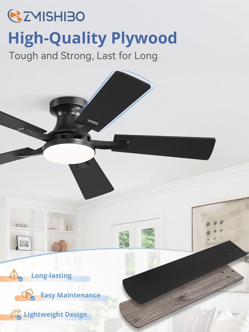 ZMISHIBO 42 Inch Ceiling Fan with Light, App&Remote Control, Flush Mount Low Profile, Dimmable 20W LED Light, Quiet Reversible Motor for Bedroom, Living Room, Apartment, Black - Image 5