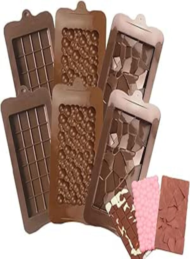 Skytail 3 Pcs Break Apart Chocolate Silicone Moulds Food Grade Non-Stick Candy Protein Energy Bar Molds for Baking Snacks Brownie Choco Bar Dessert Gummy Jelly Caramel Granache Party Treats for Kids
