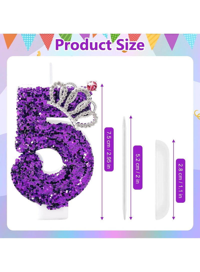 LAMAY Numeric birthday candles, including crown number candles, luxurious cake decorations, suitable for parties, weddings, anniversaries, family gatherings, children and adults (purple 5). - Image 2