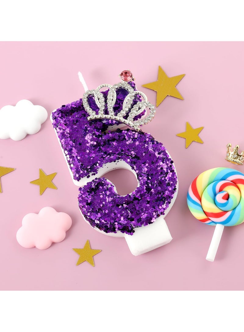 LAMAY Numeric birthday candles, including crown number candles, luxurious cake decorations, suitable for parties, weddings, anniversaries, family gatherings, children and adults (purple 5). - Image 3